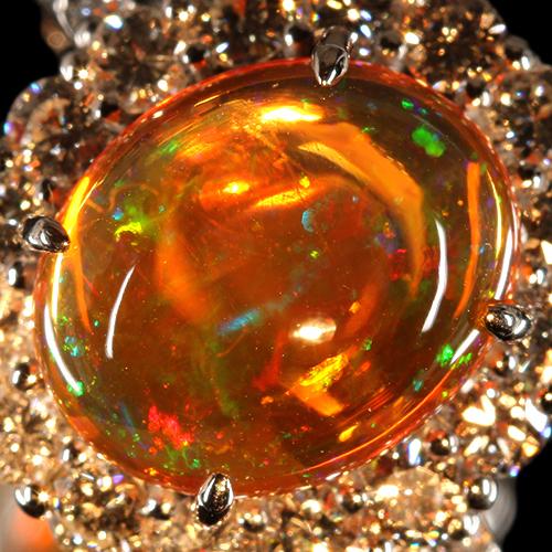 メキシコ産ファイアオパール 3.8ct ダイヤモンド 1.2ct プラチナ メキシコ産ファイアオパール 3.8ct ダイヤモンド 1.2ct プラチナ