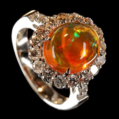 メキシコ産ファイアオパール 3.8ct ダイヤモンド 1.2ct プラチナ メキシコ産ファイアオパール 3.8ct ダイヤモンド 1.2ct プラチナ