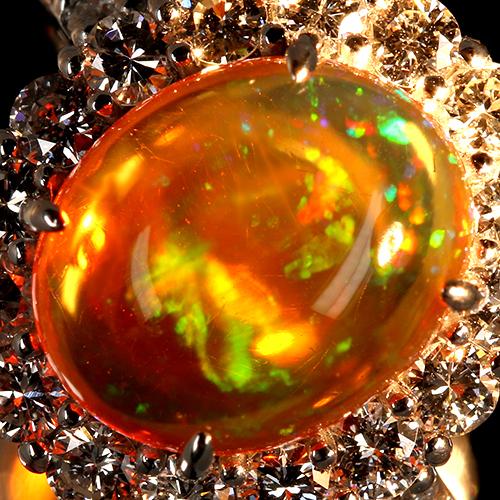 メキシコ産ファイアオパール 3.8ct ダイヤモンド 1.2ct プラチナ メキシコ産ファイアオパール 3.8ct ダイヤモンド 1.2ct プラチナ