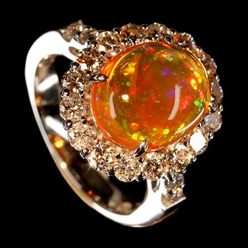 メキシコ産ファイアオパール 3.8ct ダイヤモンド 1.2ct プラチナ メキシコ産ファイアオパール 3.8ct ダイヤモンド 1.2ct プラチナ