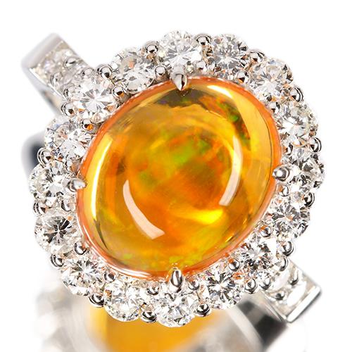 メキシコ産ファイアオパール 3.8ct ダイヤモンド 1.2ct プラチナ メキシコ産ファイアオパール 3.8ct ダイヤモンド 1.2ct プラチナ