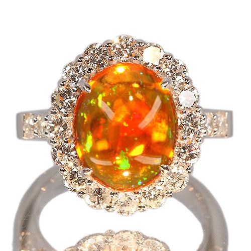 メキシコ産ファイアオパール 3.8ct ダイヤモンド 1.2ct プラチナ メキシコ産ファイアオパール 3.8ct ダイヤモンド 1.2ct プラチナ