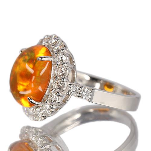 メキシコ産ファイアオパール 3.8ct ダイヤモンド 1.2ct プラチナ メキシコ産ファイアオパール 3.8ct ダイヤモンド 1.2ct プラチナ