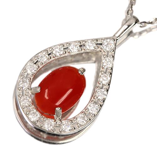 血赤珊瑚 約0.5ct ダイヤモンド プラチナ ネックレス【品質保証書/宝石