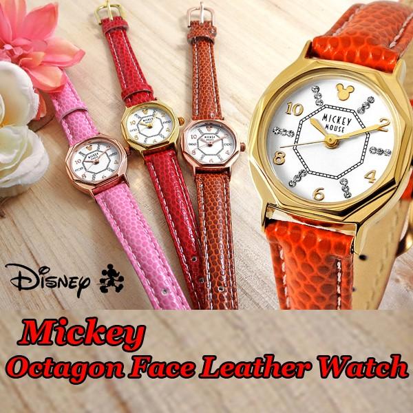 Disneyミッキー八角形腕時計(ディズニー,DISNEY,ウォッチ,レディース,本革ベルト,風水腕時計,八角形腕時計)｜premium-pony