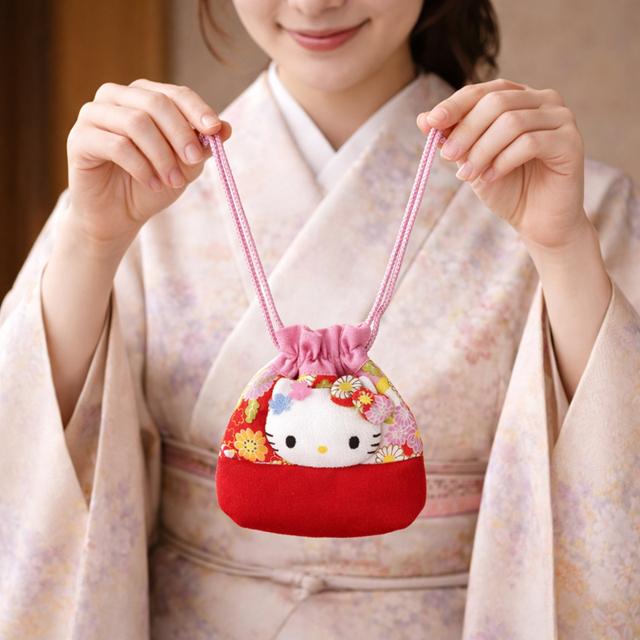 激レア　2002年　さんりお屋　はろうきてぃ　和風　巾着袋付きストラップ　着物 さんりおきゃらくたーず 和・フェイス巾着 爆買 サンリオ公式グッズ