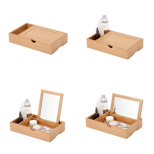 日本製「プレミアムメイクボックス」 (ミラー付 鏡付き コスメボックス