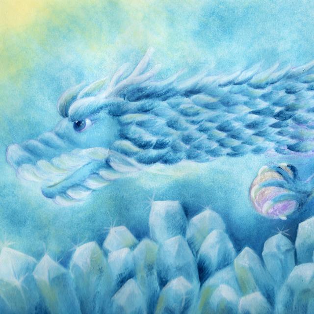しあわせ夢絵「浄--水晶の龍--」（夢絵師 西なつめ） 額装入 手描き