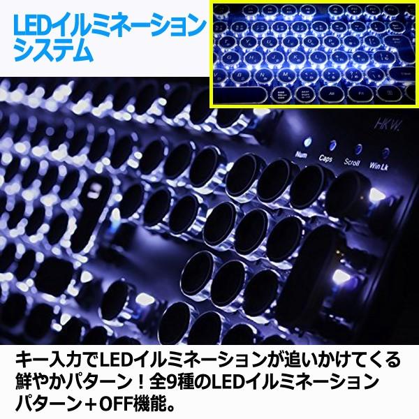 JIS配列タイプライター型メカニカルキーボードLED［シルバー］(Windows USB LEDイルミネーション ライティング 日本仕様 レトロ PC)_3