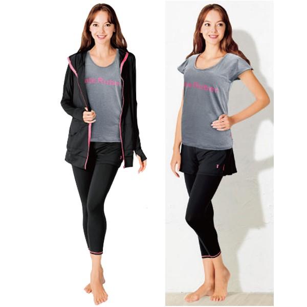 ケイトルーバー ジム&スイム3「UVガード＆シェイプ4点セット」(kateRuber レディース 部屋着 ジムウエア パーカー Tシャツ ショートパンツ レギンス) ケイトルーバー ジム&スイム3「UVガード＆シェイプ4点セット