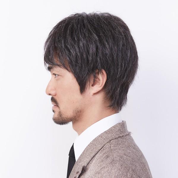 メンズウィッグ「オム・リーブル」カジュアルスタイル03 グレー白髪ミックス（LIBRE 男性用かつら 人毛ミックス 高級ウィッグ 総手植え 白髪交じり）の画像