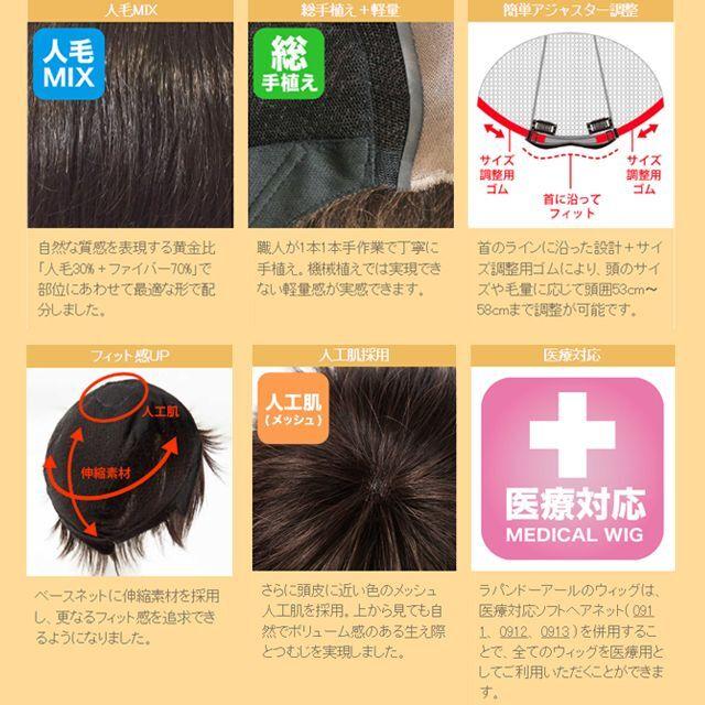 レディースフルウィッグ「リュネール」フローレンスショート／ブラウン (女性用 かつら 人毛ミックス 高級ウィッグ LUNAIRE 総手植え ストッパー付き)_6