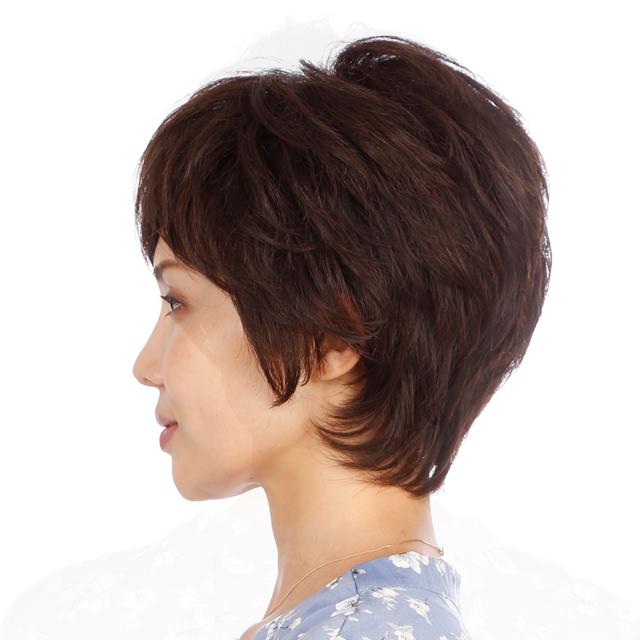 レディースフルウィッグ「リュネール」エアリーショート／ブラウン (女性用かつら 人毛ミックス 高級ウィッグ LUNAIRE 総手植え ストッパー付き 薄毛悩み対策 )_2