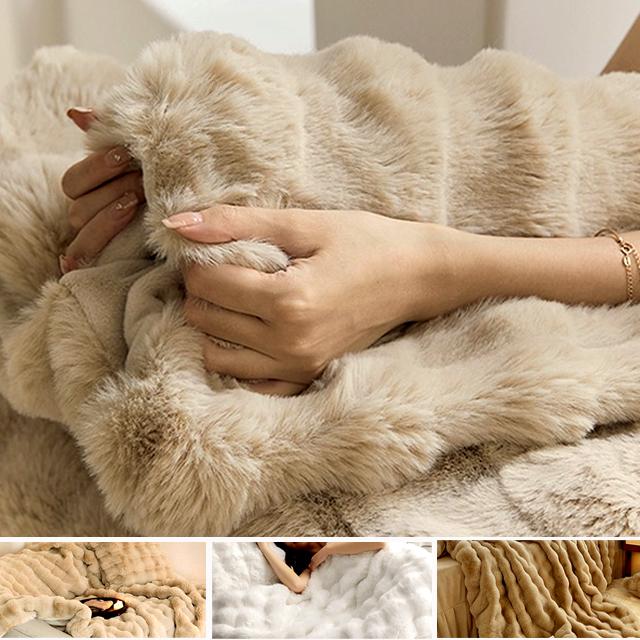 ラビットファー調×ミンクファー調ふわとろブランケット140×200cm 毛布