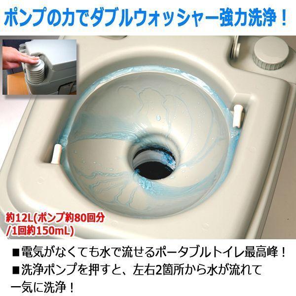 ダブルウォッシャー強力洗浄！電力不要のポータブル水洗トイレ[20L