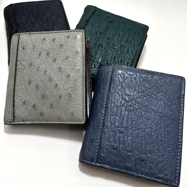 オーストリッチミニマム2つ折財布 爆買 父の日 ミニ財布 二つ折り財布