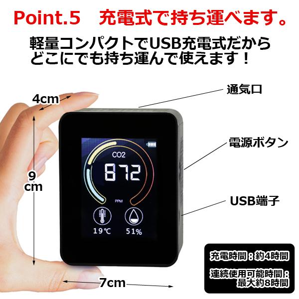 三密回避のUSB充電式「二酸化炭素濃度測定器」(まん防対策 ウイルス