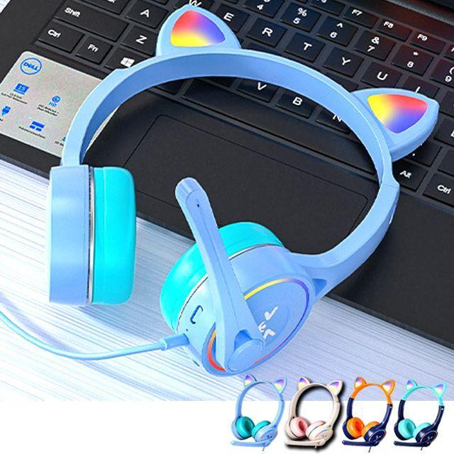 7色に光るヘッドセット！高音質ゲーミングLED猫耳ヘッドフォン (PC