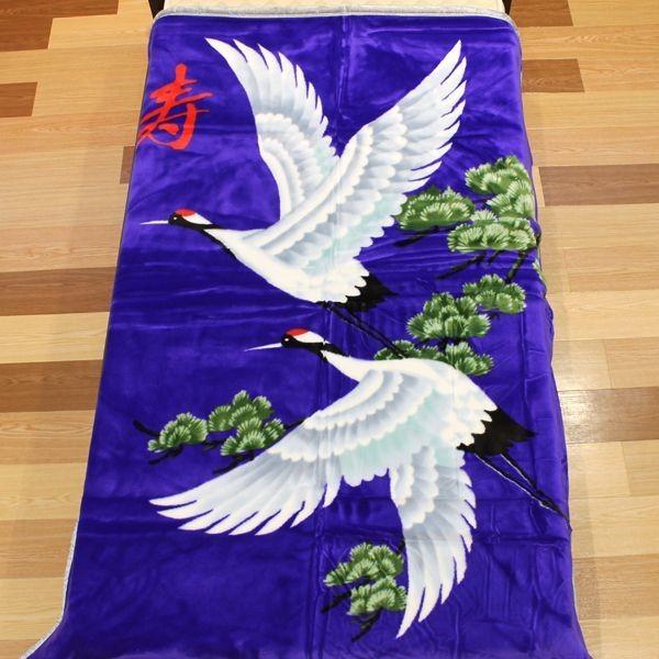 日本製・開運招来2枚合わせ紫鶴毛布(開運毛布 開運柄 長寿の祝い 延命