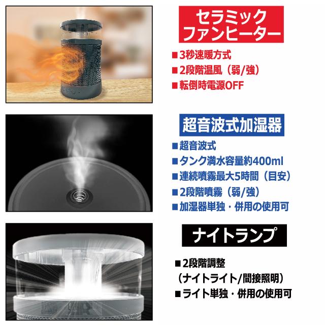 爆買 3秒速暖 3IN1 ヒーター （コンパクト加湿器搭載セラミックファン