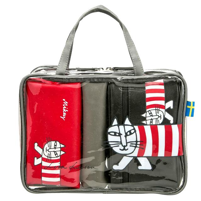 Lisa Larsonシースルートラベルポーチ4点セット 化粧品 旅行 クリア