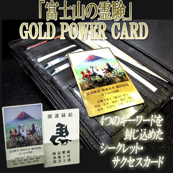 富士山の霊験GOLD POWER CARD (ゴールドパワーカード 開運 サクセス カード 純金 財布 護符 赤富士 九頭馬 商売繁盛 左馬 金財運)｜premium-pony