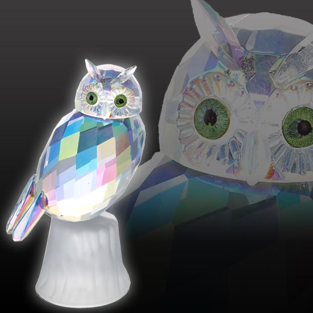 吉鳥のオーナメント クリスタルフクロウ 幸運 光の反射 金運 健康運