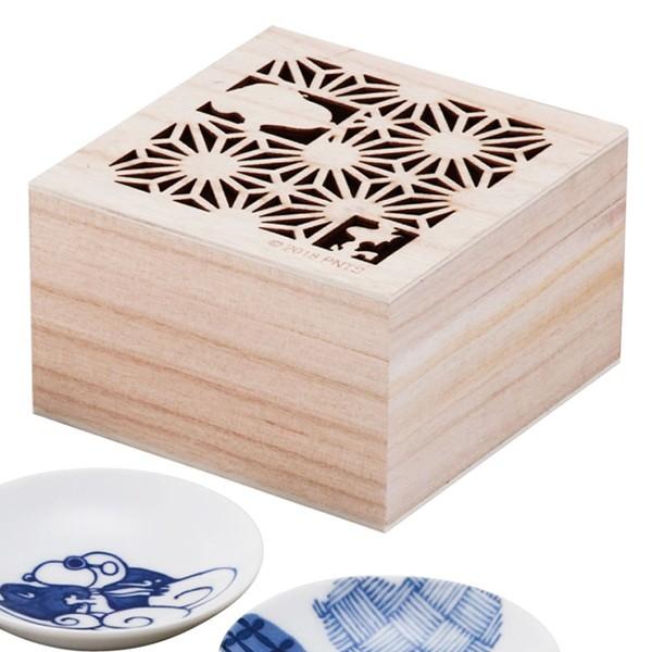 スヌーピー木箱入り染付豆皿揃2018 (SNOOPY 小皿5枚セット レンジOK 食
