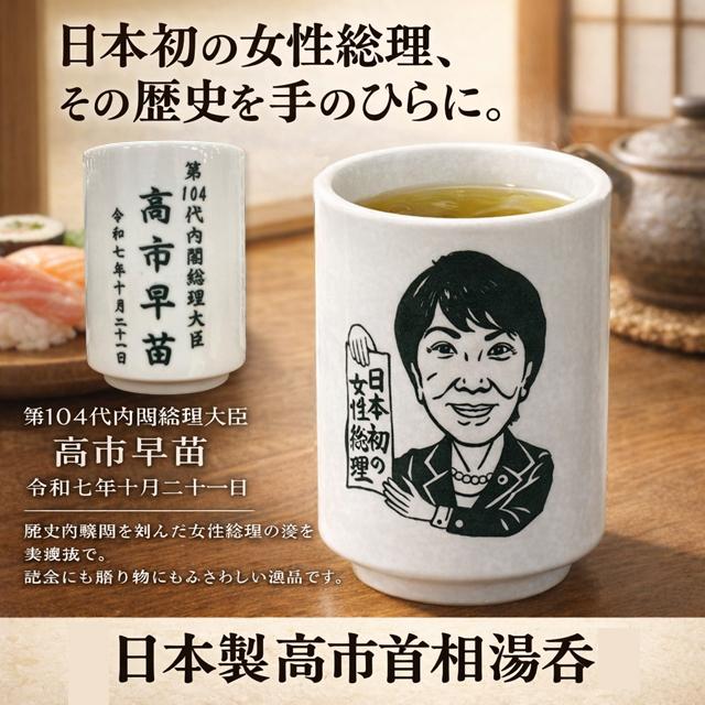 日本製高市首相湯呑 爆買 似顔絵入り 高市早苗 第104代内閣総理大臣 令