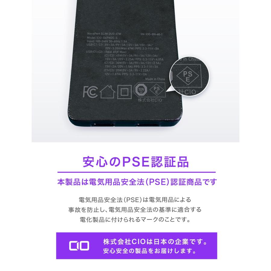 CIO CIO 65W USB-C×2ポート 極薄サイズ14mm 急速充電器 NovaPort SLIM