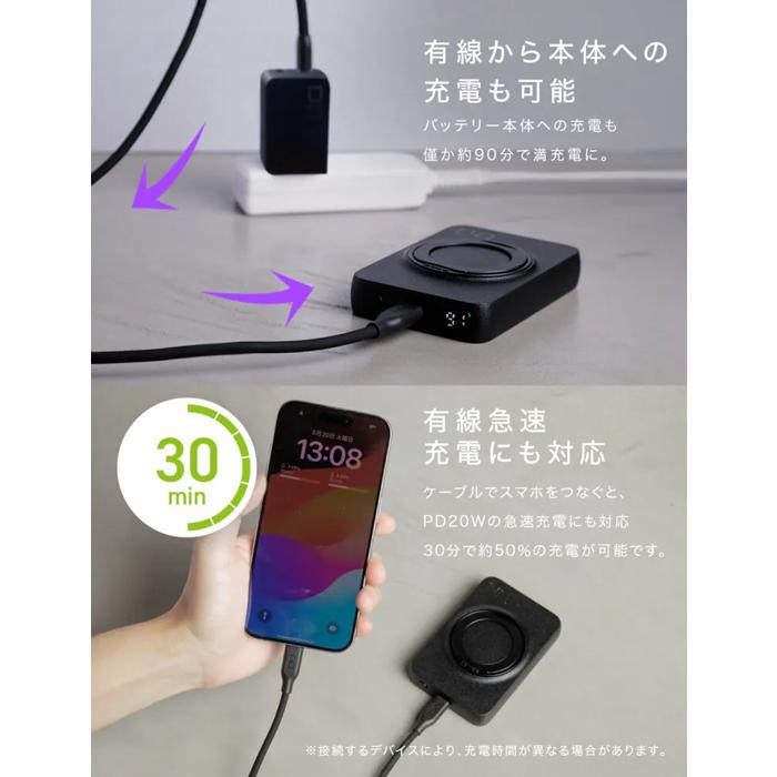 CIO SMARTCOBY Ex02 Wireless Charger(Magnet&Watch) plus Stand モバイルバッテリー Qi MagSafe対応 5000mAh 最大20W出力 CIO-MB20W1C-5000-EX02の画像