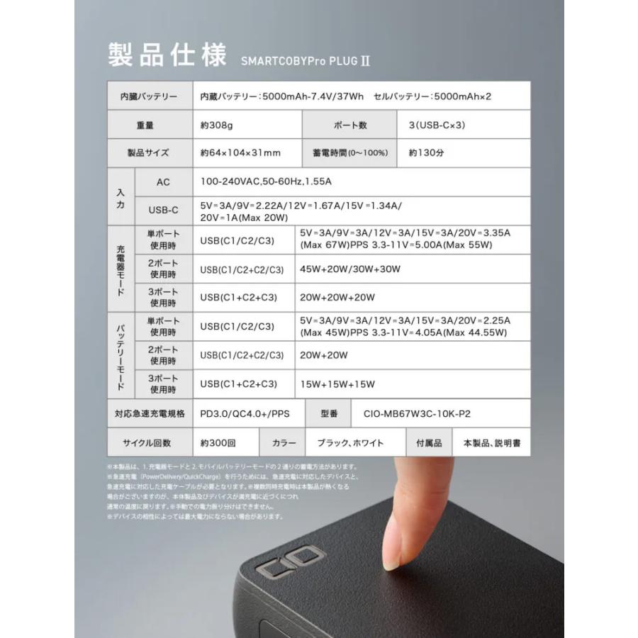 CIO CIO SMARTCOBY Pro PLUGII67W3C モバイルバッテリー コンセント一