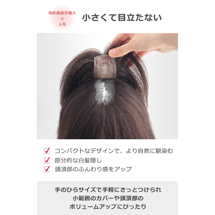 部分ウィッグ 全国カット 返品交換OK 小面積 4×8cm 頭頂部 人毛 自然 白髪隠し 地肌風総手植え ウィッグ 高品質 エレガント ふんわり 私元気 BHADS48_11