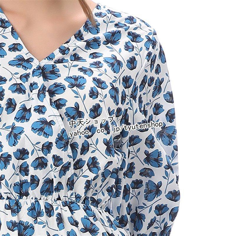 レディース春夏ワンピースvネック半袖ワンピースミモレ丈花柄着痩せビーチワンピース40代50代カジュアル二次会リラックス感 専門店では