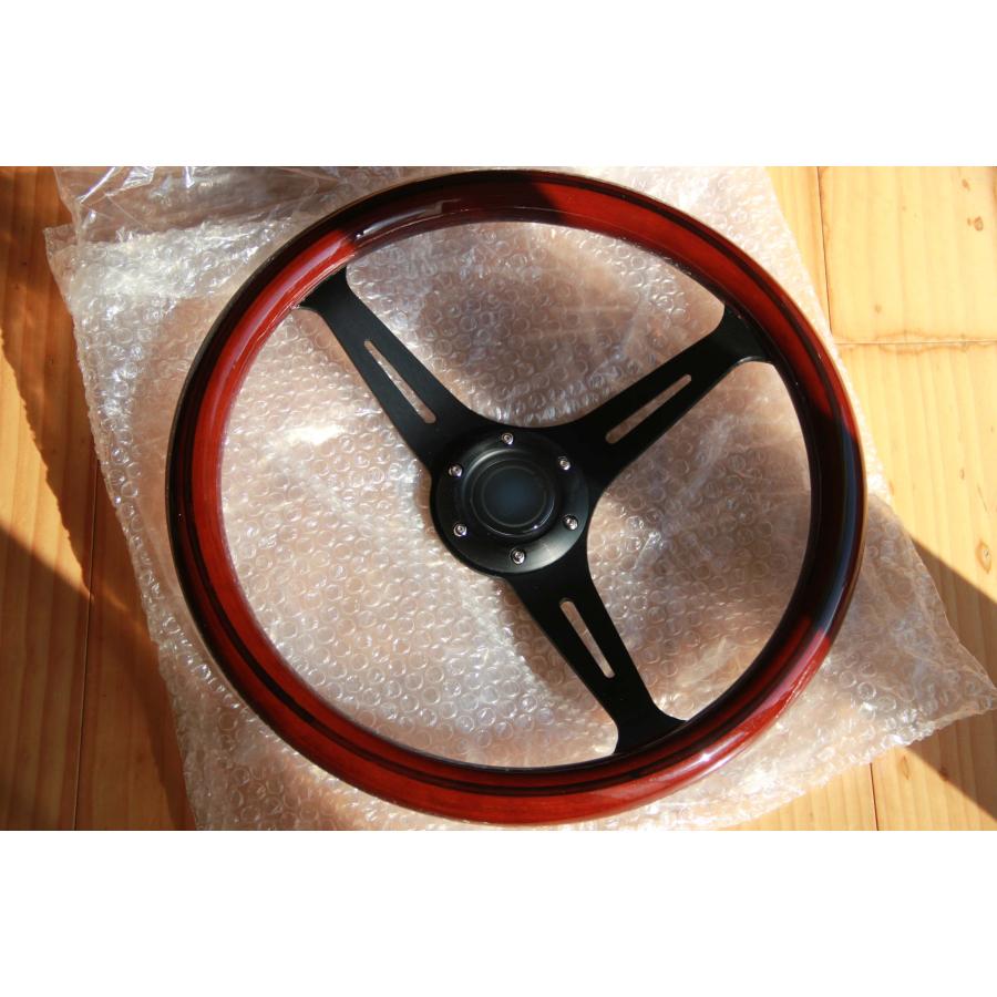 本州、当日・翌日お届け】木製ステアリングホイール ウッド＆ブラック