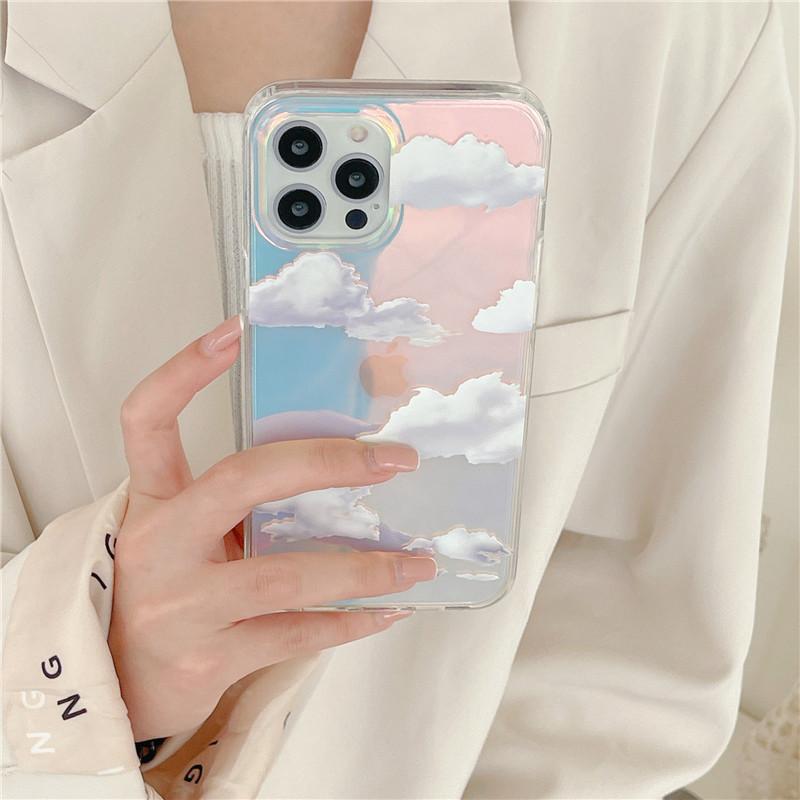 iPhoneケース オーロラ 雲 空 クリア スマホケース 韓国 雑貨