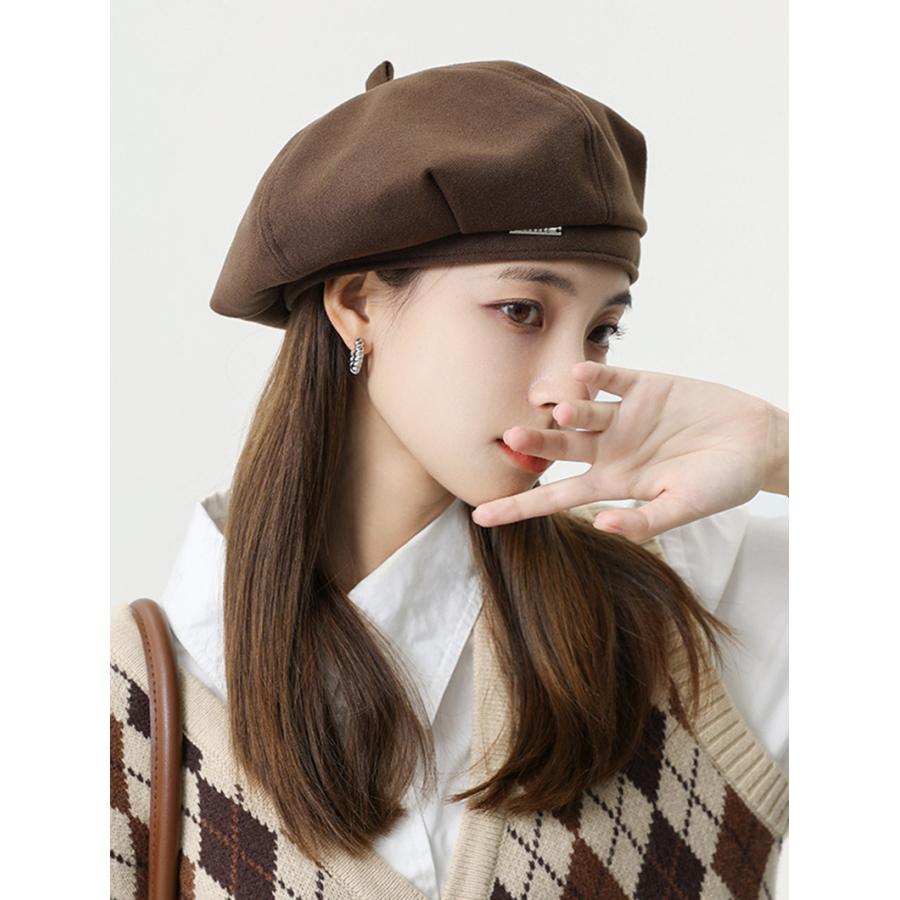 ベレー帽 画家帽 レディース 帽子 メタルストリップの飾り 秋冬 防寒