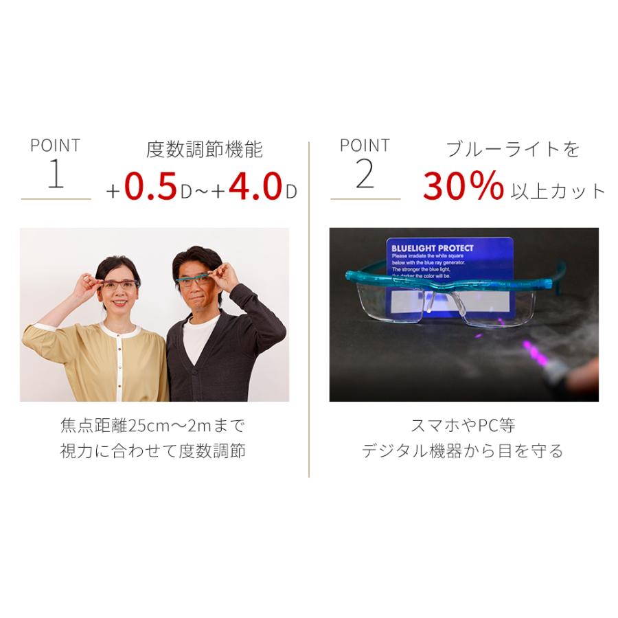 曇り止めクロス付 老眼鏡 ドゥーアクティブ バイオレット 度数調節