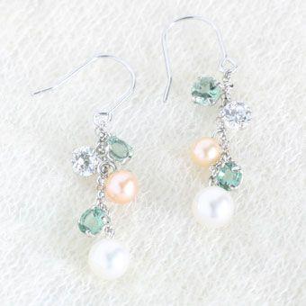 キュービックジルコニア　パール　ミントクォーツピアス　Ｋ14　ホワイトゴールド　ミントクォーツ　ピアス | ブランド登録なし | 01