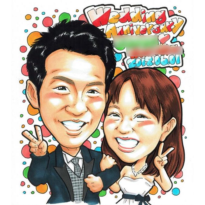 ウェルカムボード　ウエディング　似顔絵　サプライズ 似顔絵ウェルカムボード 結婚式で新郎新婦の笑顔の似顔絵が