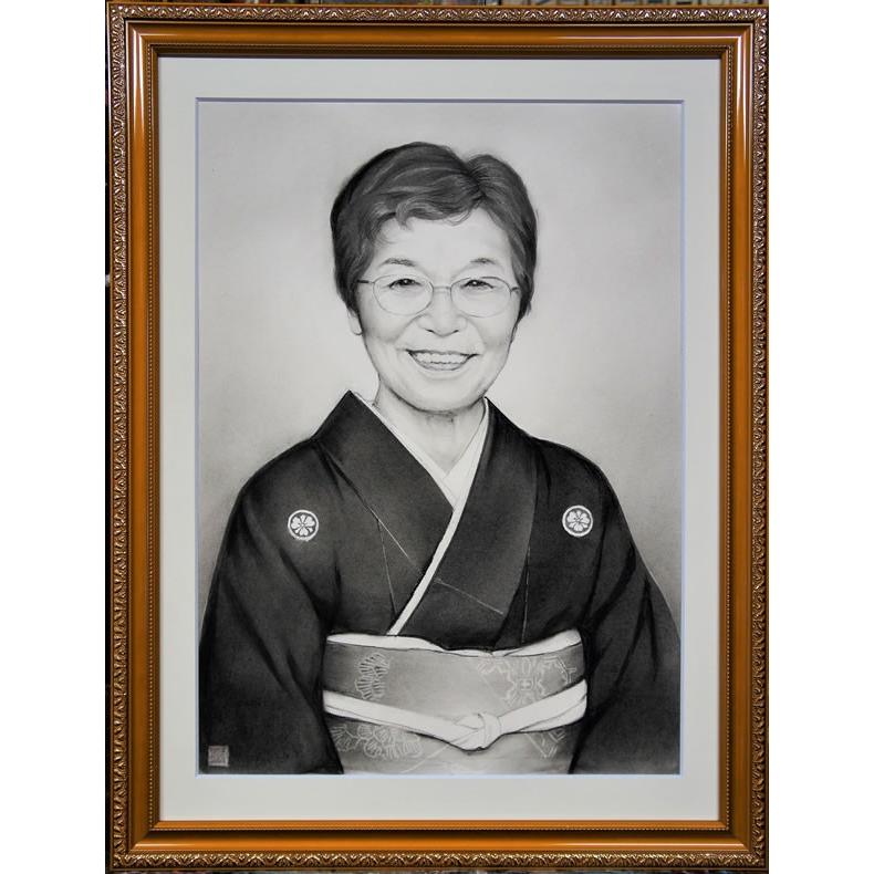 コンテ擦筆（白黒）肖像画(吉田秋光)：吉田秋光（額縁 自画像 遺影