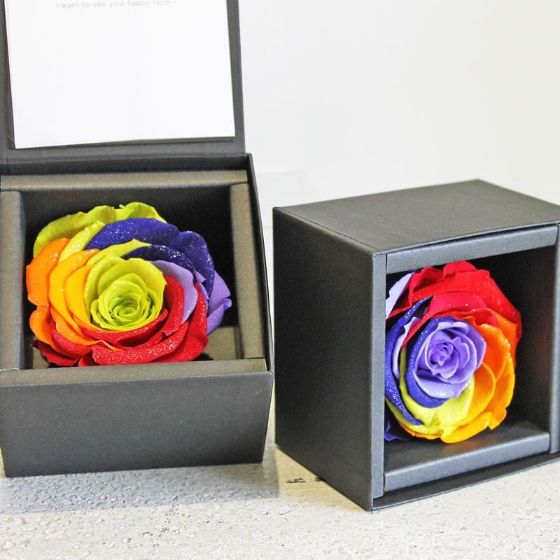 プリザーブドフラワー 花束 プロポーズ 指輪 誕生日 レインボーローズ
