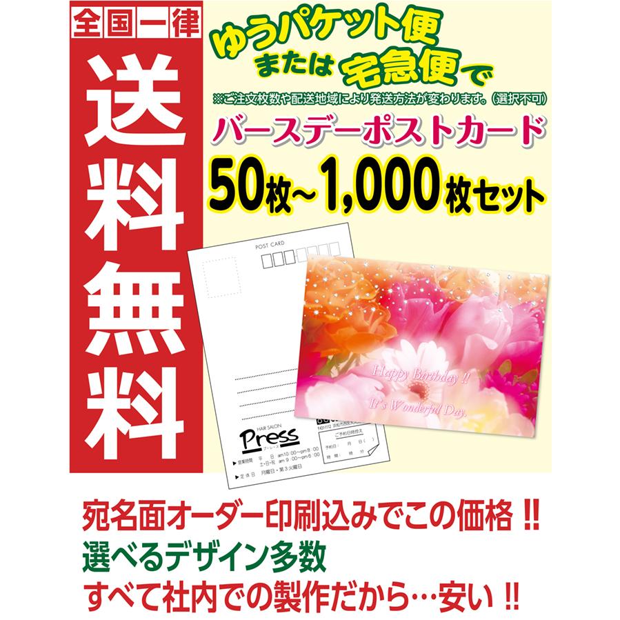 バースデーカード 宛名面オーダー印刷 裏面選べるデザイン50枚セット~ |  | 01