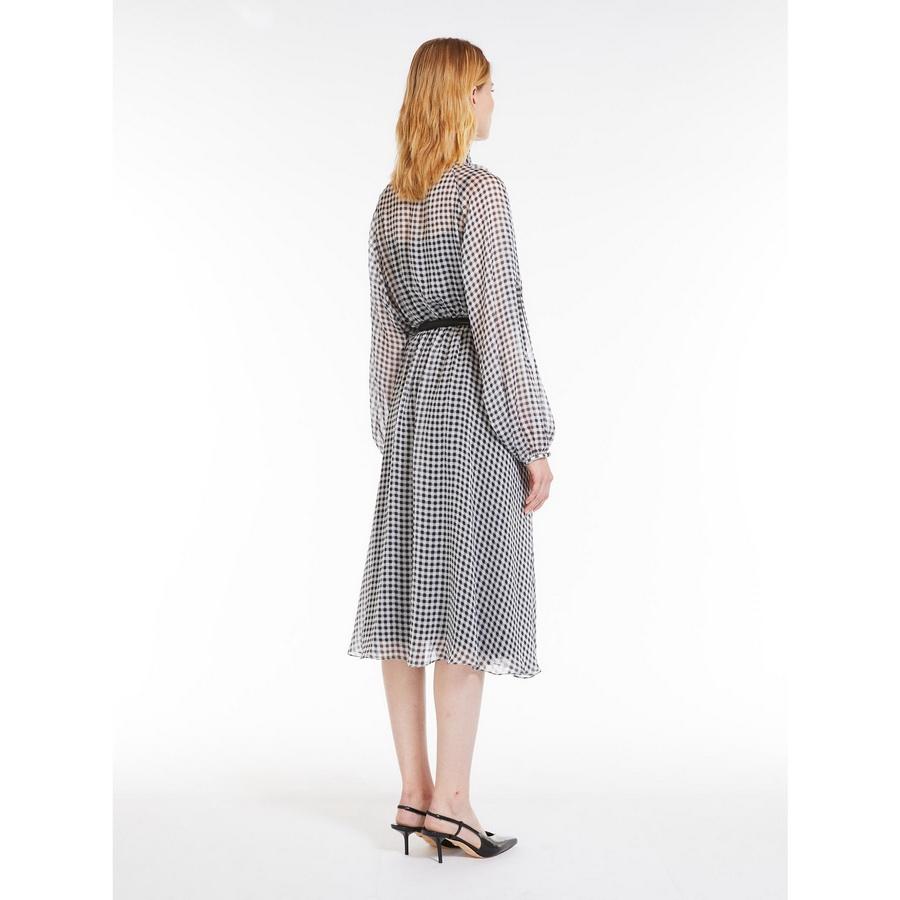 【セール40%OFF】MAX MARA  STUDIO 　レディース ピュアシルク プリント 長袖 ボウタイ ミディ丈 ドレス  ‘ブラック`‘ピンク‘    SONDRIO-DRESS | Max Mara | 05