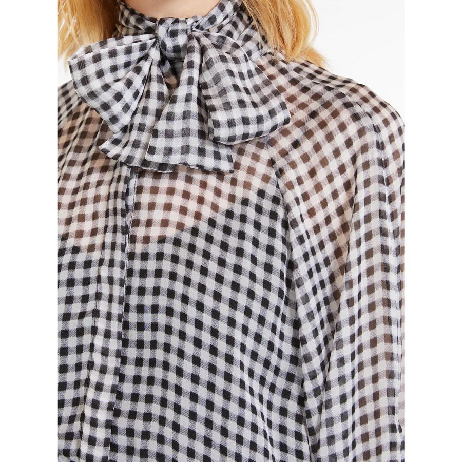 【セール40%OFF】MAX MARA  STUDIO 　レディース ピュアシルク プリント 長袖 ボウタイ ミディ丈 ドレス  ‘ブラック`‘ピンク‘    SONDRIO-DRESS | Max Mara | 06