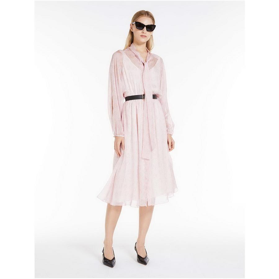 【セール40%OFF】MAX MARA  STUDIO 　レディース ピュアシルク プリント 長袖 ボウタイ ミディ丈 ドレス  ‘ブラック`‘ピンク‘    SONDRIO-DRESS | Max Mara | 01