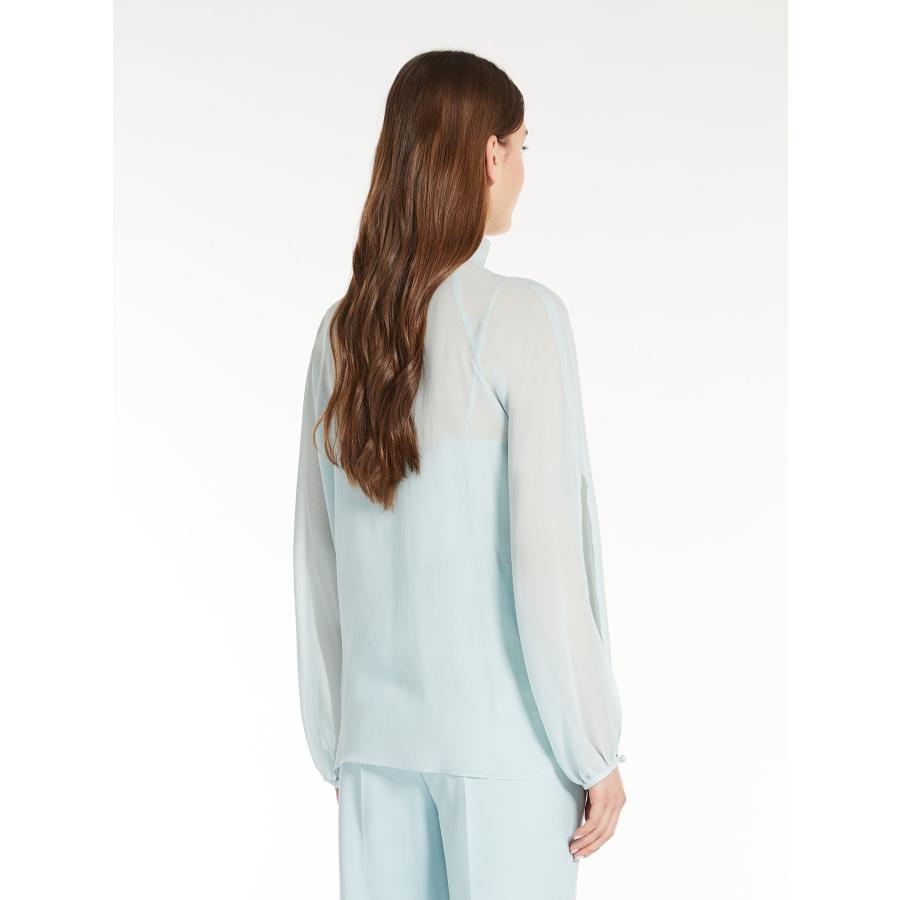 【セール40%OFF】MAX MARA STUDIO  レディース ピュアシルク ジョーゼット 長袖 ボウタイ ブラウス ‘ライトブルー`FASCINO-SHIRTの画像
