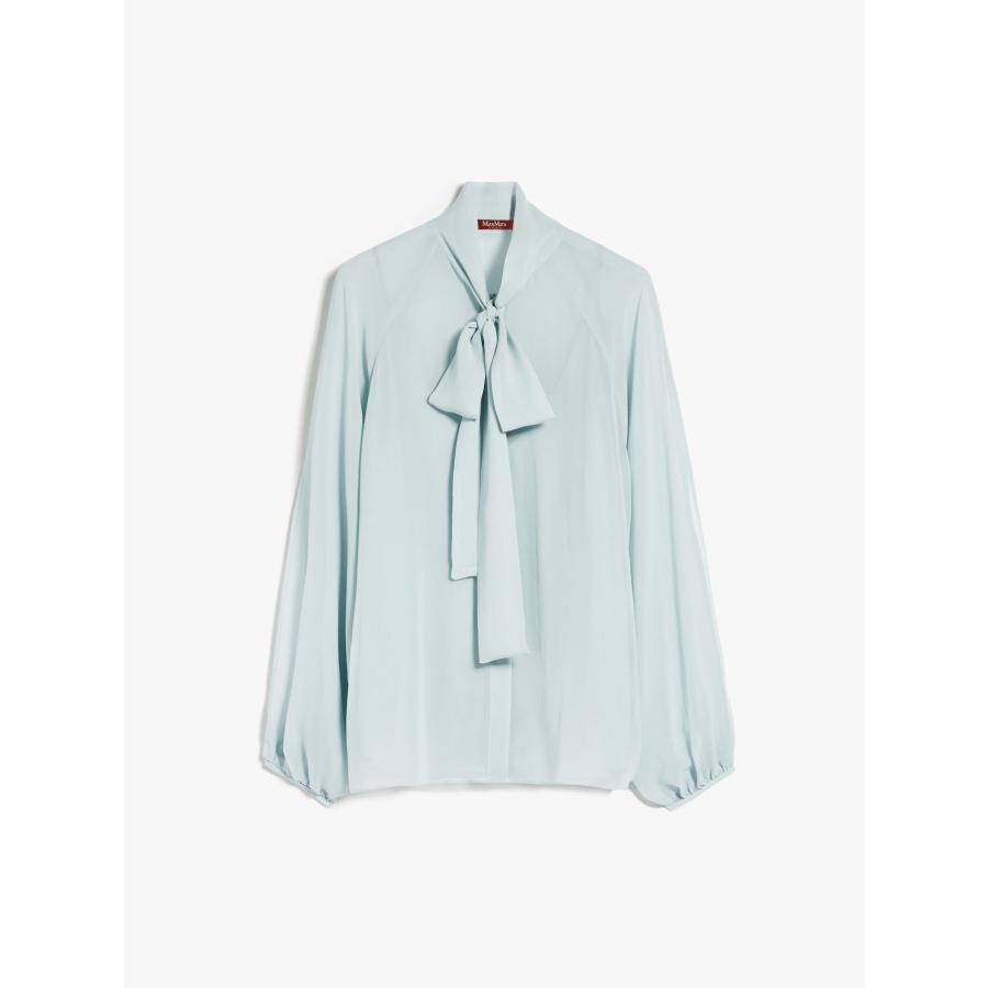 【セール40%OFF】MAX MARA STUDIO  レディース ピュアシルク ジョーゼット 長袖 ボウタイ ブラウス ‘ライトブルー`FASCINO-SHIRTの画像