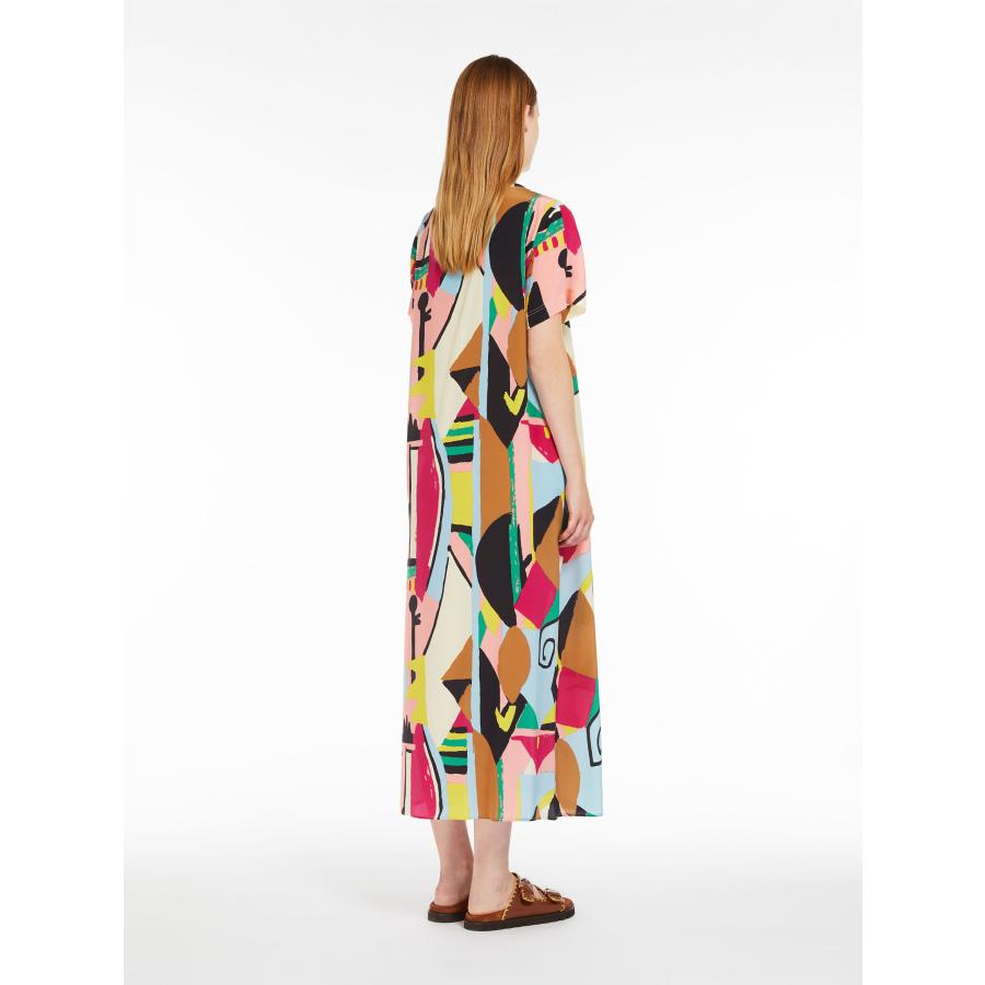【セール40%OFF!】 MAX MARA　WEEKEND レディース シルク クレープデシン プリント 丸首ドレス  ロング丈ドレス  `マルチカラー`‘ブルー‘ ORCHIS-DRESSの画像