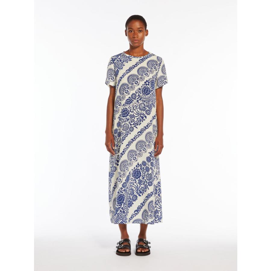 【セール40%OFF!】 MAX MARA　WEEKEND レディース シルク クレープデシン プリント 丸首ドレス  ロング丈ドレス  `マルチカラー`‘ブルー‘ ORCHIS-DRESSの画像